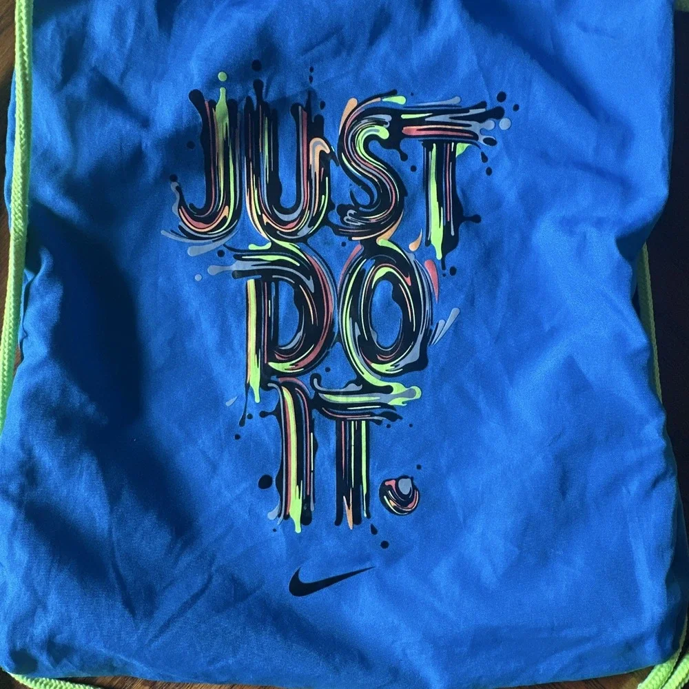 Nike Just Do It Drawstring Gym Bag Blue/Green 15L Polyester Adjustable BA5120